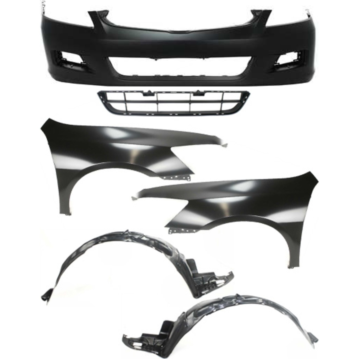 Bumper Cover Fender and Fender Liner For 20062007 Honda Accord Set of 6 Front eBay