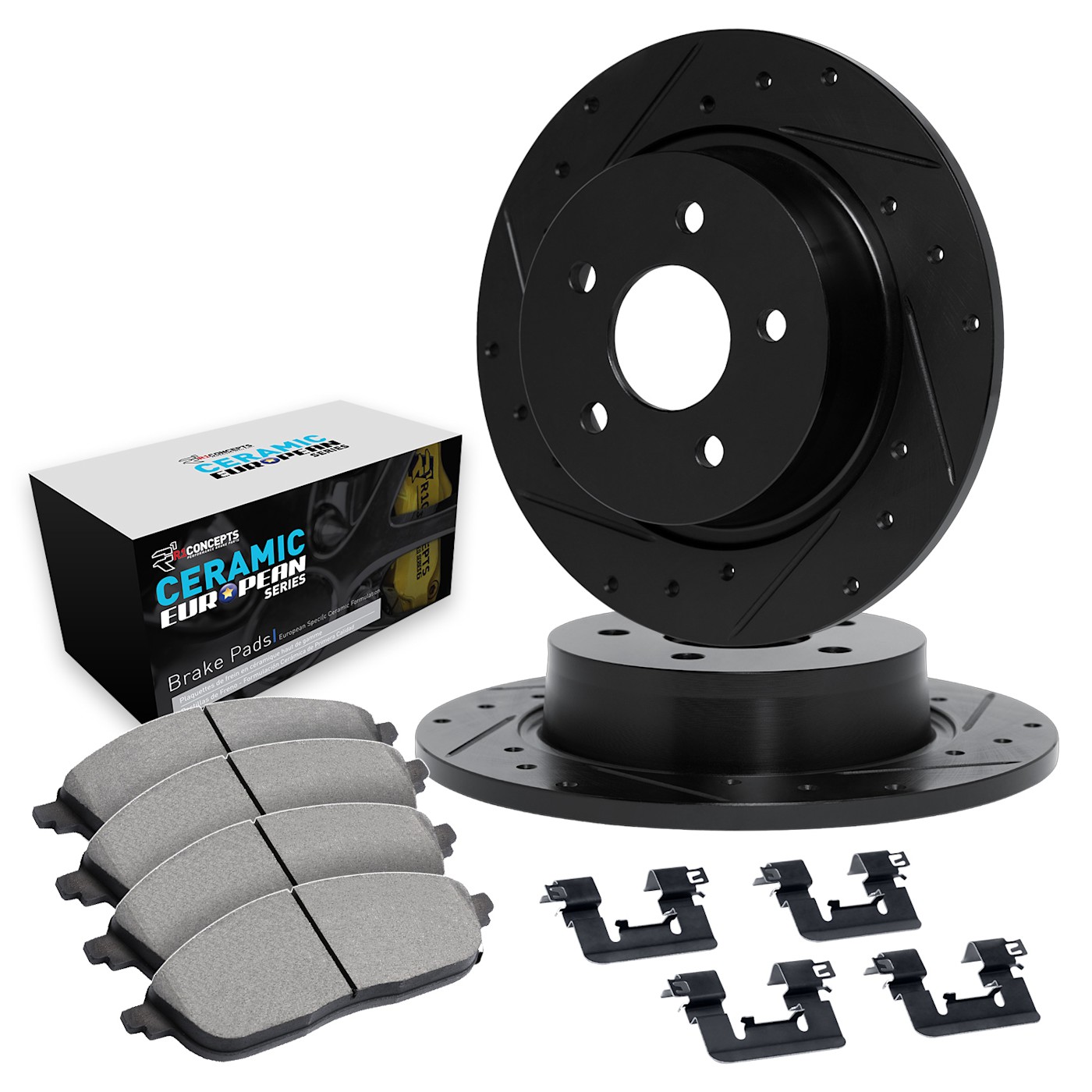 R1 Concepts WHTH1-20003 2-Wheel Set Brake Disc and Pad Kits Rear for Jaguar XJS