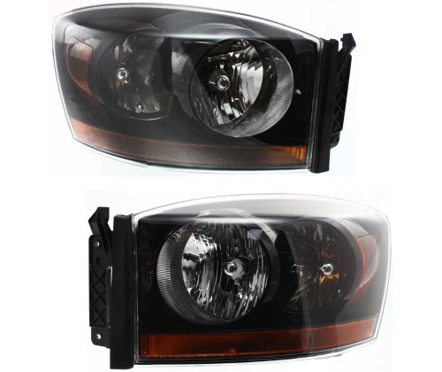 Headlight Set For 2006 Dodge Ram 1500 Left and Right Black Housing With